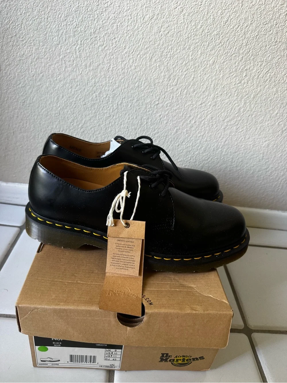 Dr. Martens Black 3-Eye Oxford with Yellow Stitching